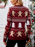 Women's Gingerbread Man Jacquard Round Neck Pullover Christmas Sweaters