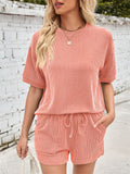 Women's 2pcs Casual Solid Color Short Sleeve Top & Drawstring Pants Set