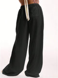 Women's Summer Solid Color Wide Leg High Rise Drawstring Pants