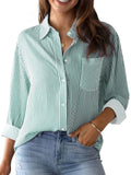 Women's Long Sleeve Lapel Stripe Casual Blouse