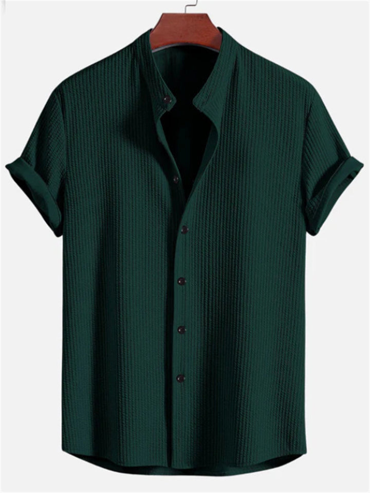 Men's Casual Solid Color Stripe Button Up Short Sleeve Shirts
