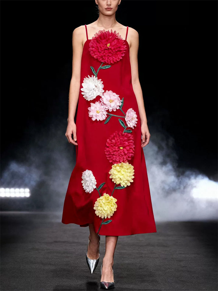 Women's Tredny 3D Floral Embellished Sleeveless Midi Dress