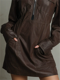 ‌Women's ‌Cool Girl‌ Style Faux Leather Front Zipper Mini Dress with Pockets‌