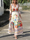 Beautiful Flower Print Side Slit Bohemian Dress for Women