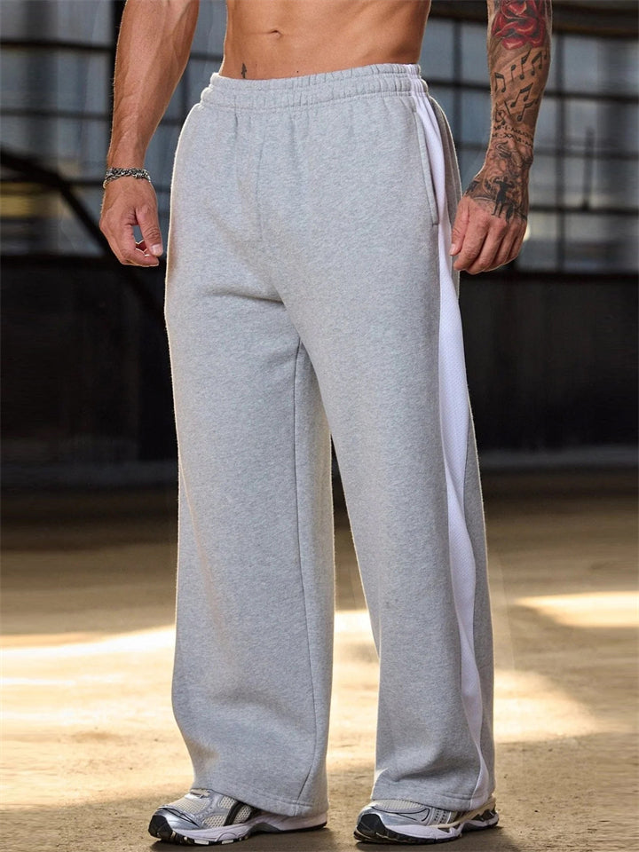 Men's Causal Contrast Color Elastic Waist Sporty Wide Leg Trousers