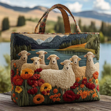 Floral Sheep Nature Scene Design Canvas Tote Bag