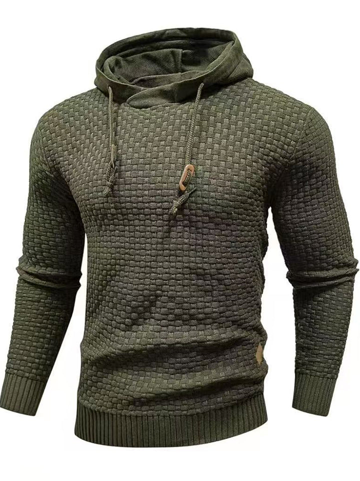 Knitted Men's Warm Jacquard Casual Drawstring Pullover Hoodie