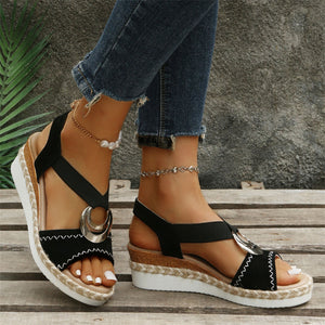 Summer Ethnic Style Iron Ring Open Toe Slip On Roman Sandals