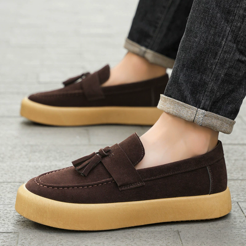Men's Solid Color Suede Slip Ons Loafers Flats Shoes
