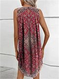 Ethnic Style Sleeveless Printed Knee Length Dress for Women