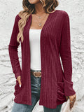 Women's Casual Solid Color Pockets Long Sleeve Cardigan Sweater