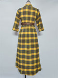 ‌Women‌'s Trendy Plaid Belted Asymmetric Maxi Shirt Dress