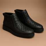 Men's Hand-Woven Side Zipper PU Leather High-Top Boots