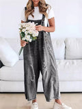 Female ClassicCasual Solid Color Ripped Denim Overall Jumpsuits