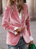 A‌utumn Single Breasted Lapel Velvet Blazer for Women with Button Details