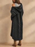 Women Cable Knit Hooded Cardigan Long Open Front Sweater Coat