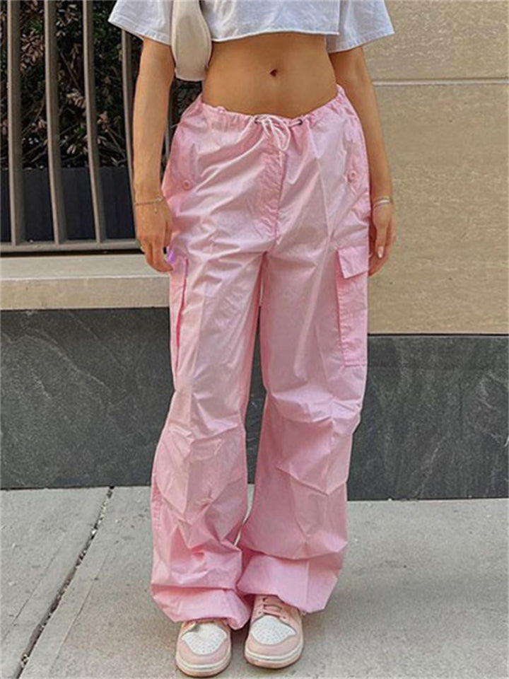 Women's Summer Solid Color Drawstring Street Pockets Cargo Pants
