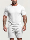 Men's Summer Ribbed 2 Piece Drop Shoulder Short Sleeve Casual Outfit