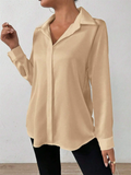 Ladies' Elegant Solid Color Button Up Satin Blouses