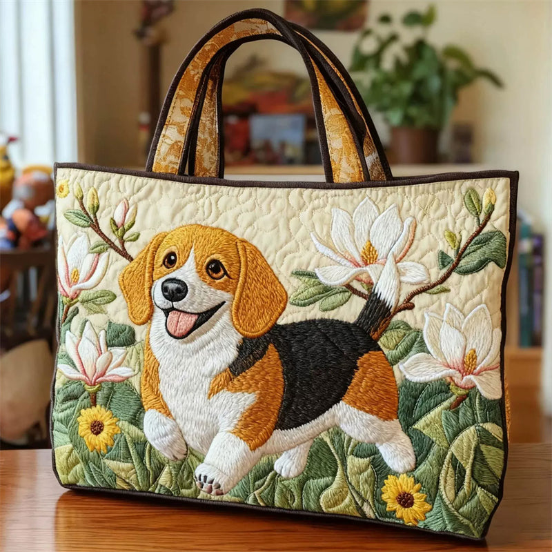 Beagle Dog Print Floral Tote Bag for Women