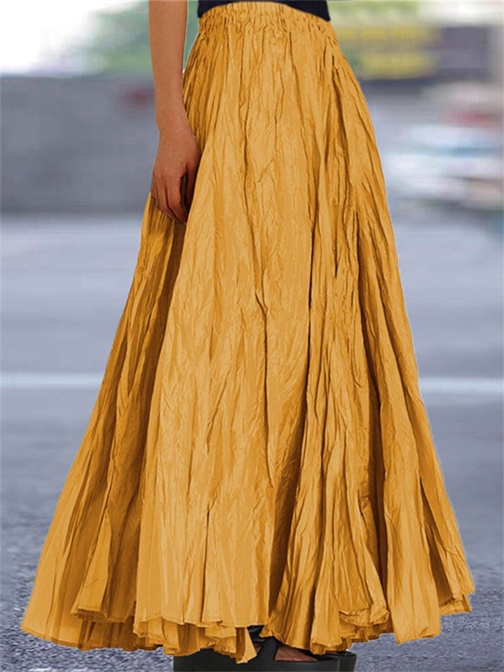 Women's Solid Color Texture Big Hem Pleated A-Line Skirt