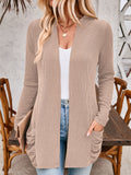 Women's Solid Color Stripe Long Sleeve Cardigan Sweater