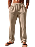 Men's Casual Solid Color Stripe Mid Rise Drawstring Pants