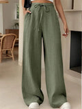 Women's Summer Solid Color Wide Leg Drape Drawstring Pants