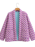 Women's Contrast Color Geometry Print Long Sleeve Cardigan Coat