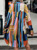 Women's Trendy Contrast Color Lapel Knee Length Shirt Dress