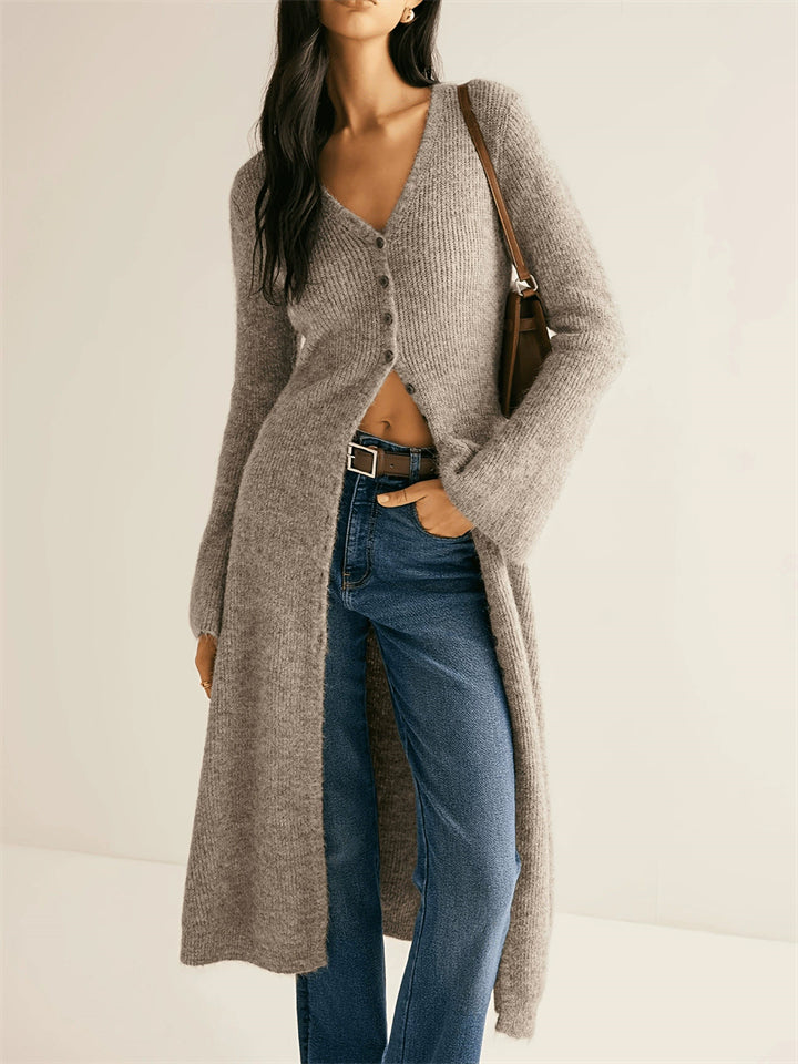 ‌Women's Stylish V Neck Buttons Long Cable Knit Cardigan Winter Warm‌ Sweaters