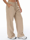 ‌Autumn Drawstring Cotton Loose Fit Sporty Straight Pants for Women