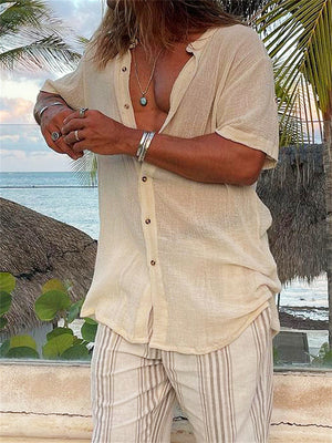 Men's Relaxed Stand Collar See-Through Beach Shirt