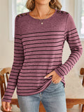 Women's Contrast Color Stripe Round Neck Long Sleeve T-Shirt