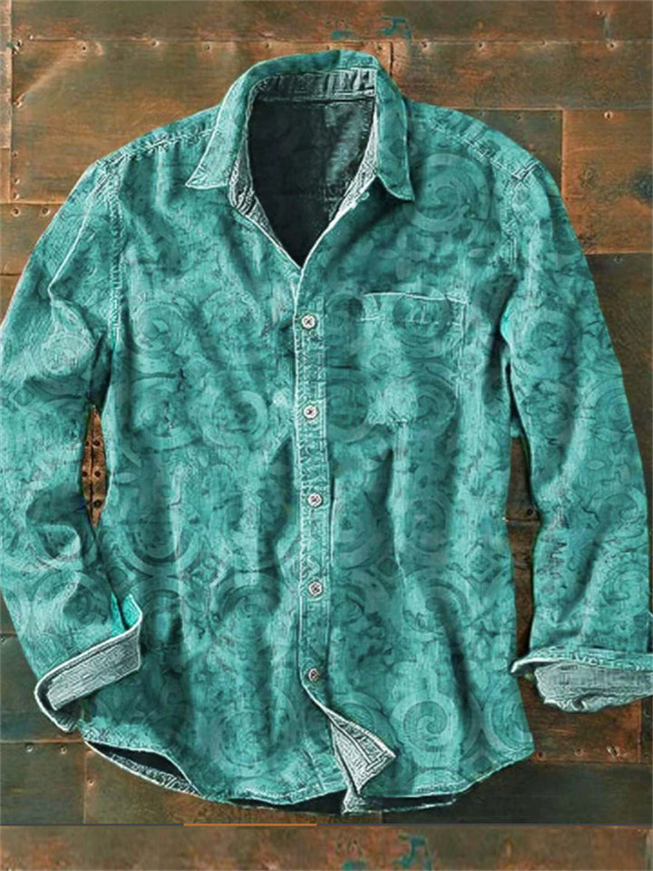 Men's Holiday Style Print Patterned Button-Up Lapel Shirts