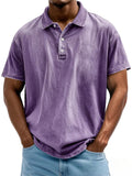 Men's Casual Distressed Short Sleeve Lapel Solid Color Shirts