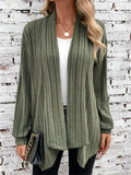Women's Autumn Solid Color Pit Stripe Asymmetric Hem Cardigan Coats