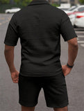 Men's Summer Lapel Waffle Weave Polo Shirt and Shorts Tracksuit