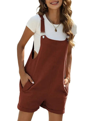 Ladies Summer Sleeveless Short Length Jumpsuit with Pockets