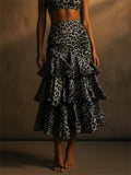 Women's Vintage Leopard Print Tiered Ruffle Skirts