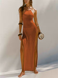Female Sexy Split Beachwear Halter Neck Knit Cover-up Dress