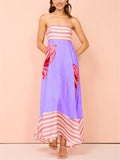 Women's Summer Holiday Style Leaf Print Big Hem Strap Maxi Dress