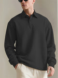 Men's American Style Solid Color Texture Jacquard Lapel Long Sleeve Sweatshirts