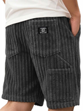 Men Corduroy Elastic Waist Drawstring Multi-pocket Shorts