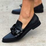Women's Spring Black PU Leather Pointed Toe Flat Loafers