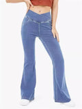 Women's Solid Color Fitted High Stretch Flared Pants