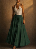 Women High Waist Crinkle Flowy Big Hem Boho Maxi Skirts