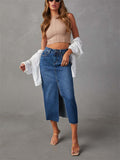 Ladies Spring Summer Front Split Denim Skirts