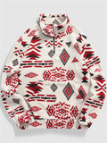 Bohemian Aztec Jacquard Men's Winter Stand Collar Fleece Casual Sweatshirts