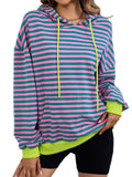 Women's Contrast Color Stripe Long Sleeve Hooded Sweatshirts